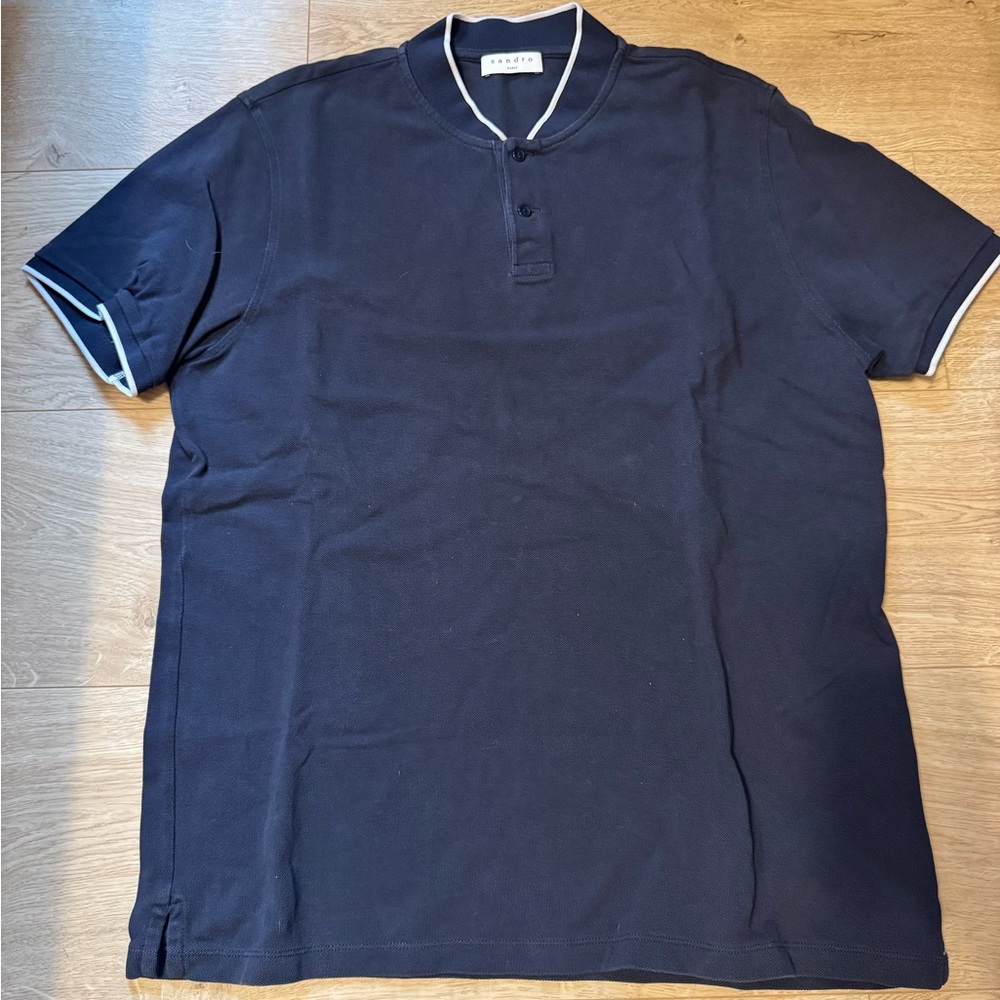 Sandro Navy Blue Polo Shirt with White Trim